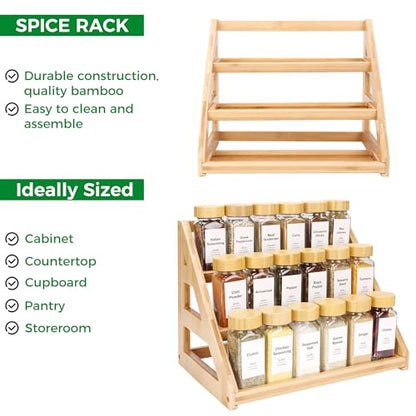 Spice Rack, Spice Organizer -3 Tier Bamboo Spice Racks, Solution for Spice Storage in Kitchens, Countertops，Storage Rooms and Other Places - size: Medium