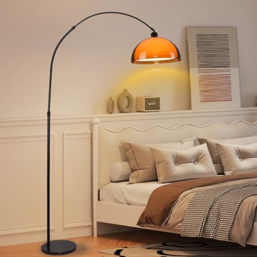 Arc Floor Lamp for Living Rooms Orange Mushroom Two-Layered 70" Modern Floor Lamp with Marble Base Arch Standing Lamp for Living Rooms, Home Offices, Dining Rooms, Bedrooms,Acrylic Lampshade