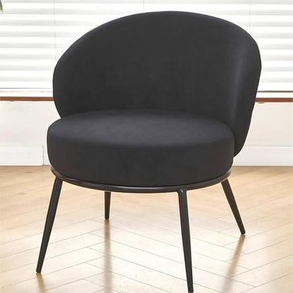 GDFStudio 27" Modern Accent Chair, Comfy Lounge Chair, Velvet Upholstered Chair, Mid Century Modern Armchair with Metal Legs, Solid Wood Frame, Cushion Barrel Side Chair for Living Room Bedroom, Black - color: Black + Velvet