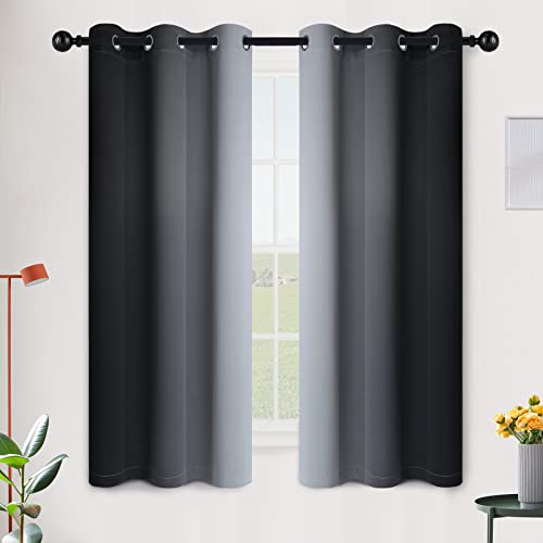 SimpleHome Ombre Black to Grey White Curtains for Living Room 42Wx63L | Room Darkening Curtains for Bedroom,Gradient Light Blocking Curtain,Thermal Insulated Grommet Window Drapes,2 Panels,63 Inch - color: Black, size: 42"W x 63"L (Pack of 2)