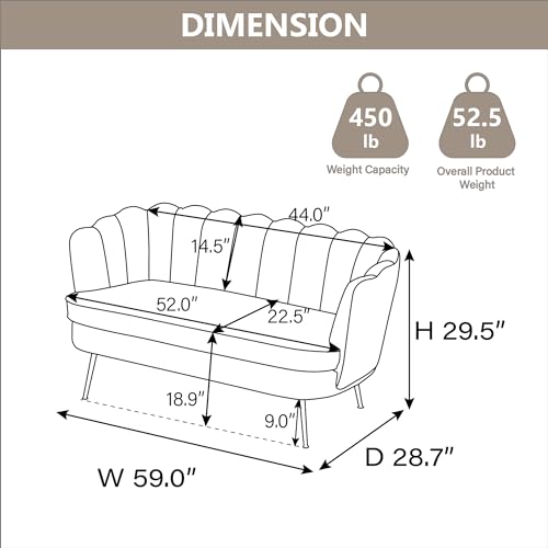 Chifee & Vingol Upholstered Small Loveseat for Small Space with Golden Legs,Ivory - color: Boucle-ivory