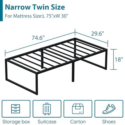 EMODA 18 Inch Narrow Twin Bed Frame 30x75, Heavy Duty Metal Platform No Box Spring Needed, Easy Assembly Noise Free, Black | No Box Spring Needed, Easy Assembly Noise Free, Black - color: Black, size: Narrow Twin, style: 18 inch