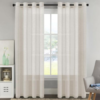 H.VERSAILTEX Linen Curtains Flax Linen Blended Curtain Panels for Living Room/Bedroom Semi Sheer Privacy Curtains 102 inch Length 2 Panels Set Nickel Grommet Window Drapes, Natural - color: Natural, size: 52"W x 102"L (Pack of 2)