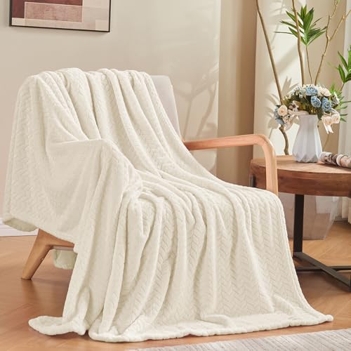 inhand Cream White Fleece Throw Blanket for Couch, Super Soft Flannel Blanket, Lightweight Fuzzy Blankets Sofa Bed Office, Washable Cozy Plush Fleece Blankets&Throw for All Season(50x60 Inches) - color: Cream White, size: Throw/Travel-50x60 IN