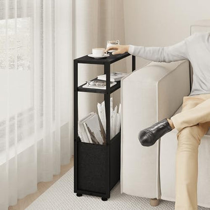Leomonio Narrow Side Table, Slim Side Table with Magazine Rack, Bathroom Table for Small Spaces, Narrow Bedside Table for Living Room, Bedroom | with Magazine Rack - color: Black