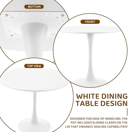 Round White Dining Table Modern Kitchen Table with Pedestal Base in Tulip Design, Mid-Century Leisure Table for 2 to 4 Person，for Kitchen, LivingRoom, Restaurant, Office, Cafe（31.49inches） - size: 28.74×31.49×31.49 inches