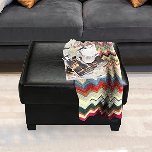 GLAXYFUR Square Storage Ottoman, Cube Ottoman with Legs, Leather Foot Stool | Footrest, PU Leather Ottoman with Storage, Upholstered Folding Bench for Living Room, Bedroom - color: 23.6" Black