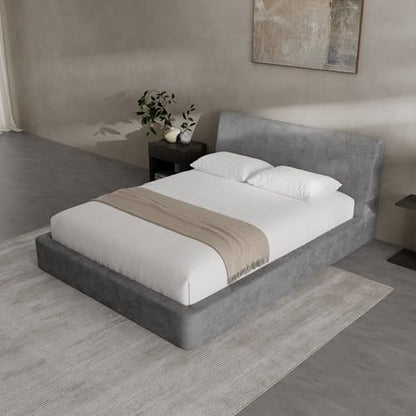 RECCI AirFrame Queen Upholstered Bed Frame with Ergonomic Angled Headboard | Ergonomic Angled Headboard, 360° Soft Foam Surround, Low Profile Cloud Bed Frame, No Box Spring Required, Easy Assembly - color: Moon Grey, size: Queen