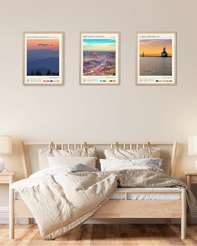 HesenDot 12x16IN Natural Oak Wood Framed Wall Art Smoky Mountains 1Pack | Great Smoky Mountains Landscape Canvas Print with Natural Oak Wood Frame, Ready to Hang for Bathroom, Bedroom, Office - color: Framed Great Smoky Mountains