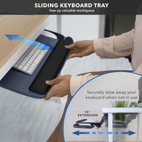 Mount-It! Under Desk Keyboard Tray, Adjustable Slide-Out Keyboard, Blue | With Mouse Platform, 20.5" W × 11" D, Ergonomic Wrist Rest, Tilt & Swivel, Heavy-Duty Bolt-On Keyboard Drawer for Home Office - color: Blue