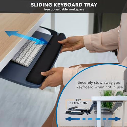 Mount-It! Under Desk Keyboard Tray, Adjustable Slide-Out Keyboard, Blue | With Mouse Platform, 20.5" W × 11" D, Ergonomic Wrist Rest, Tilt & Swivel, Heavy-Duty Bolt-On Keyboard Drawer for Home Office - color: Blue