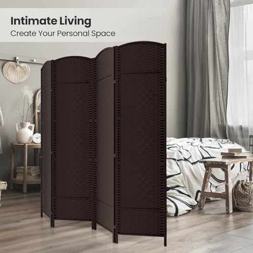 4 Panel Folding Room Divider,Woven Privacy Screen,Chocolate | Solid wood frame, handcrafted diamond pattern, 6FT tall, extends to 63 inches wide, no assembly required - color: Chocolate, size: 4-Panel