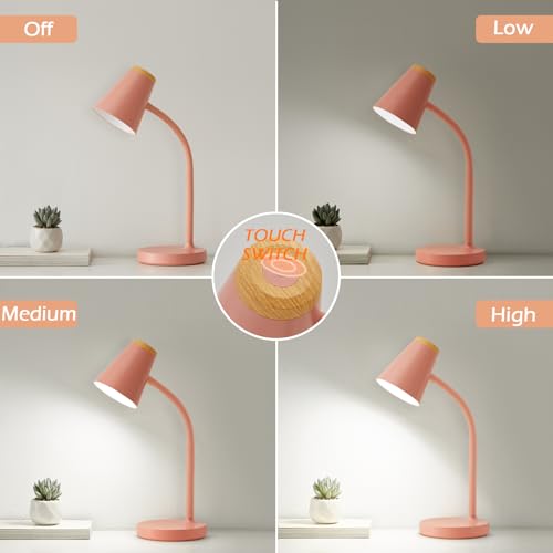 EJIAXIN Desk Lamps for Home Office - Small LED Desk Lamp Touch Dimmable Reading Light for College Dorm Room - Adjustable Flexible Gooseneck Table Lamp for Bedside Bedroom Nightstand Pink - color: Pink