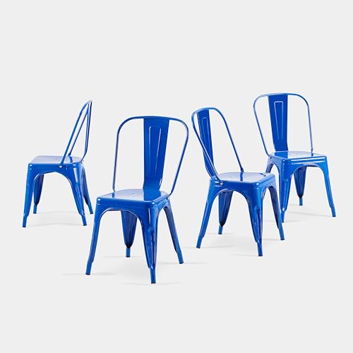 AC Pacific 18 Inch Seat Height Industrial Metal Dining Chairs, Stackable Kitchen or Bar Seat, Durable Modern Design, Versatile Accent Furniture, Set of 4, Blue - color: Blue, size: Set of 4