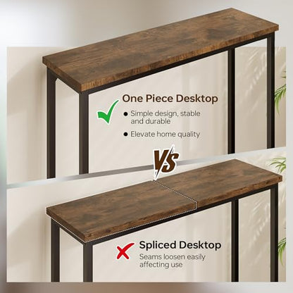 Narrow Entryway Console Table & Sofa Side Table - Industrial Hallway Table for Small Spaces, Behind Couch Table, Multi-Functional Living Room Bedroom Office,Brown, 29.5" x 9.4" x 29.5" - color: Brown