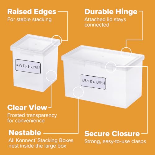 Bostitch Konnect Storage Containers with Lids, Clear Plastic Box, Stackable for Crafts, Home, and Office Organization, Labels, 3-Piece (1 4 Qt Box, 2 1.5 Qt boxes) - size: One 1.5-Qt Box, Two 0.5-Qt Boxes