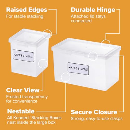 Bostitch Konnect Storage Containers with Lids, Clear Plastic Box, Stackable for Crafts, Home, and Office Organization, Labels, 3-Piece (1 4 Qt Box, 2 1.5 Qt boxes) - size: One 1.5-Qt Box, Two 0.5-Qt Boxes