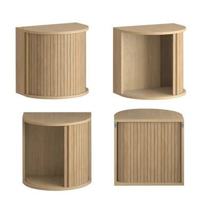 Floating Nightstand Set of 2 with Sliding Roller Shutter Doors,Wood | Set of 2 Floating Nightstands,Smooth Sliding Roller Shutters Hide Clutter.Curved Rounded Edges,Space-saving. - color: Floating Nightstand-oak