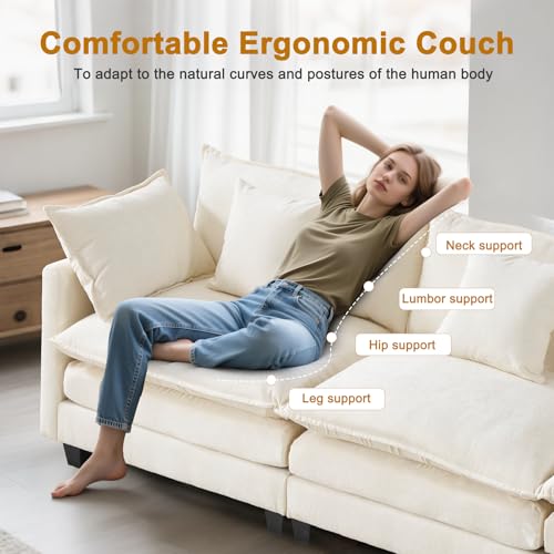 77" Loveseat Sofa Couch｜Small Cloud 2-Seater Sectional Sofa with 29.1" Deep Seat｜FSC Certified Solid Wood & Metal Frame｜Easy Assembly & 1YR Guarantee｜for Apartment Living Room Bedroom｜Beige - color: Beige, size: 77 Inch