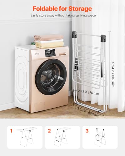 VEVOR Clothes Drying Rack, 2-Tier Foldable Laundry Dryer Rack with Sock Clips & 21 Drying Rods, Metal Height Adjustable Drying Racks for Outdoor & Indoor, Free-Standing & Space-Saving Hanger, White - size: 54.5"D x 23.6"W x 39.4"H