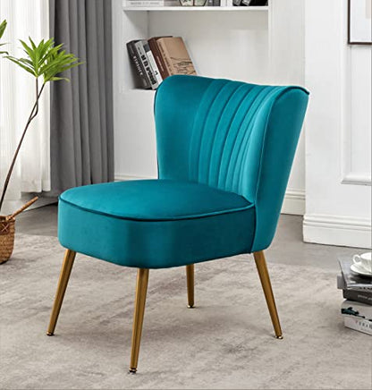 Container Furniture Direct Modern Velvet Accent Chair for Living Room, Bedroom, or Entryway, Stylish and Comfortable Armless Design with Metal Legs, Greynish Blue - color: Greynish Blue