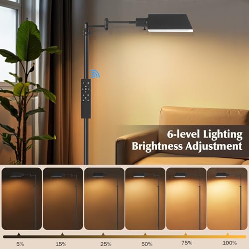 Traditional Height Adjustable Pharmacy Floor Lamp with 350° Swing Arm, Color Temperature Adjustable Standing Lamp Metal Shade for Living Room Reading House Bedroom Home Office(Black) - color: Black