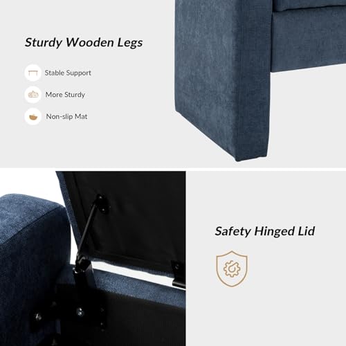 55" Modern Upholstered Storage Bench with Tufted Seat, Fabric Ottoman Bench for Bedroom, Entryway, or Living Room, Soft Close Hinge,Navy - color: Navy