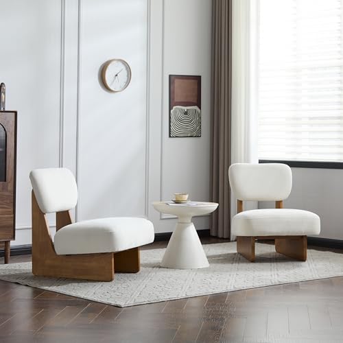 Christopher Knight Home Mores Low Profile Accent Chair Set of 2, Modern Living Room Armless Lounge Chair, Fabric Comfy Reading Chair for Bedroom, Wooden Frame and Thick Padded Seat, Beige + Natural - color: Beige + Natural