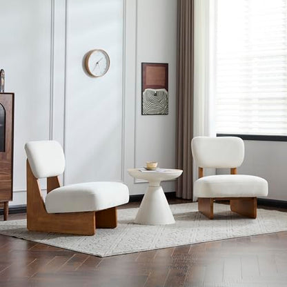 Christopher Knight Home Mores Low Profile Accent Chair Set of 2, Modern Living Room Armless Lounge Chair, Fabric Comfy Reading Chair for Bedroom, Wooden Frame and Thick Padded Seat, Beige + Natural - color: Beige + Natural