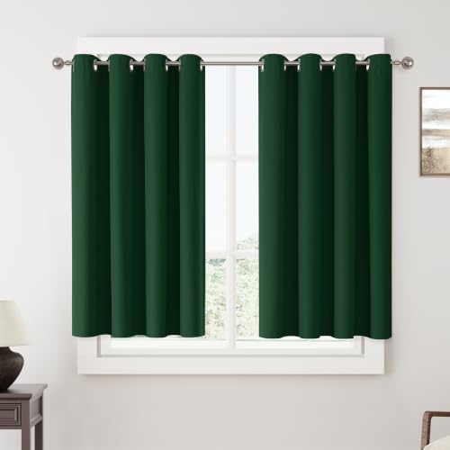 ChrisDowa Dark Green Blackout Curtains 45 Inches Long 2 Panels for Bedroom | Room Darkening,Light Blocking,Thermal Insulated,Faux Linen,Farmhouse,Grommet,Window Treatment,Drapes,Living Room,52x45 - color: Dark Green, size: 52"W x 45"L (Pack of 2)