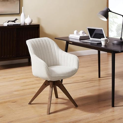 Swivel Desk Chair for Home Office, Fabric, Beige | No Wheels, Oka Wood Legs, Mid Century Modern, Upholstered, 360° Swivel, Accent Chair, Living Room, Bedroom - color: Beige, size: Fabric