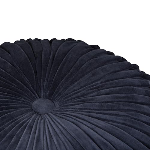 SIMPLIHOME Safford 20" Wide Square Pouf in Black/White PET Polyester | Boho footstool, extra seating for home living room or bedroom with button-tufted pleated design, assembled; pouf ottoman. - color: Navy, style: Pouf