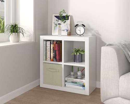 furtble Bookshelf with Storage Bin, 4-Cube Storage Organizer, Modern Wood Open Bookcase, Multifunctional Display Shelf for Living Room, Bedroom, Home Office, White - color: White, size: 4 cube