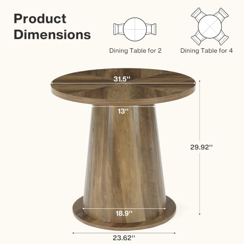 Tribesigns Small Round Dining Table for 2-4 People, 31.5" Wooden Kitchen Table with Thickened Tabletop & Sturdy Base, Mid-Century Modern Dinner Table for Small Apartment, Kitchen Nook, Dining Room
