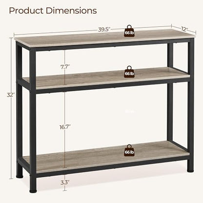 Yaheetech Console Table with 3 Tier Shelves, Entryway Table, Gray, 39.5" | Sofa Table, Entry Table with Storage, Behind Couch Table for Living Room, Easy Assembly, Sturdy Structure, for Small Space - color: Grey