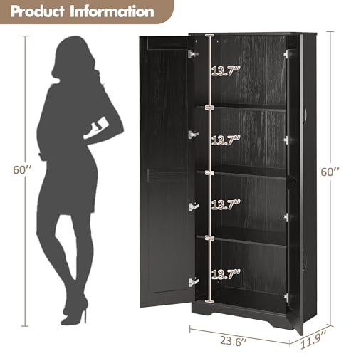 Garvee Tall Pantry Cabinet, 60" Kitchen Storage Cabinet with 2 Doors & Adjustable Shelves, Freestanding Wooden Cupboard for Bathroom，Dining Room, Living Room, Black | Kitchen Storage Cabinet with 2 Doors & Adjustable Shelves, Wooden Cupboard for Bathroom，