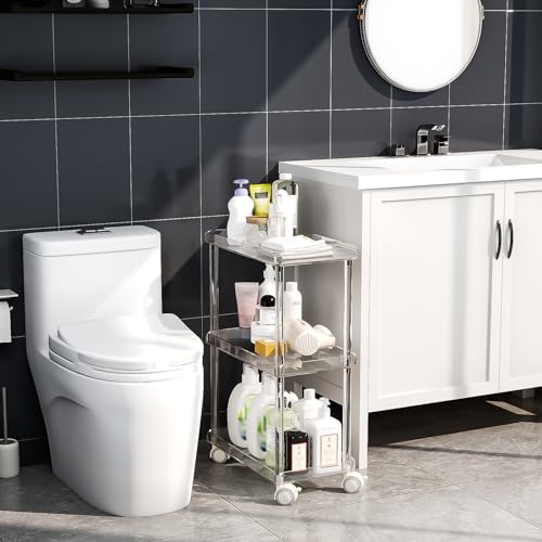 Aquiver Acrylic Slim Storage Cart - 3 Tier Utility Rolling Cart - for Kitchen, Bathroom, Living Room, Laundry, Narrow Places - 15.6'' L x 8.7'' W x 23.6'' H