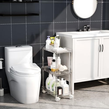 Aquiver Acrylic Slim Storage Cart - 3 Tier Utility Rolling Cart - for Kitchen, Bathroom, Living Room, Laundry, Narrow Places - 15.6'' L x 8.7'' W x 23.6'' H