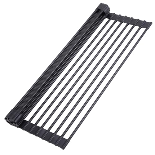 Ohuhu Roll Up Dish Racks, 16.5" L x 13" W Over The Sink Dish Drainer Drying Rack Kitchen Sink Organizer Silicone Wrapped Large in Sink Dish Drying Rack Foldable Rolling Drain Mats Anti-Slip - color: Black, size: 16.5"W x 13"L