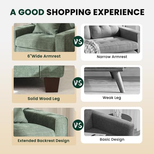 DOPEDIO 88.58" Sofa Set, Chenille Loveseat & 2 Accent Chairs, Green | Modern chenille sofa set with removable covers, spring cushions, solid wood frame, easy assembly for comfortable living rooms - size: 88.58 inch + 2 Single, style: Green Chenille