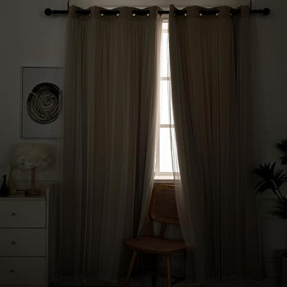 INLINAS Blackout Curtains with Sheer Overlay, Beige, 52x72 Inches | Grommet Top Double Layer Curtains for Bedroom and Living Room Thermal Reduction Light Blocking and Energy Saving, Set of 2 - color: Beige, size: 52"W x 72"L (Pack of 2)