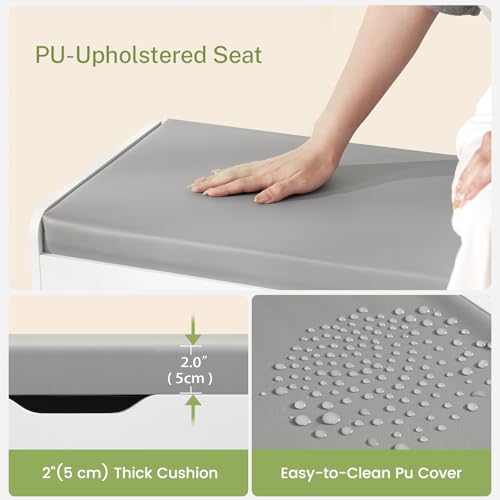 2-Tier Storage Bench, Shoe Bench with Adjustable Shelf & Lift Top Storage, Entryway Bench with Cushioned Seat,13.8"D x 36.2"W x 19.7"H, Shoe Organizer for Entryway, Living Room, Bedroom, White - size: 13.7"D x 36.2"W x 19.6"H