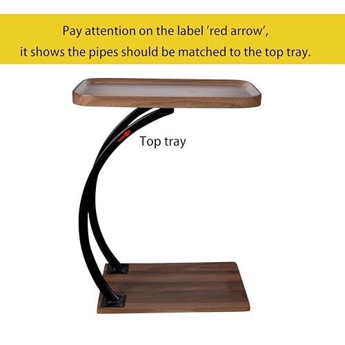 2 Tier Trays C Shaped End Table for Sofa, Heavy Duty with Double Dual Bent Metal Tubes Support,Dimension W20.5*D13.4*H25.5, Couch Table that Slides Under,Raised Edges Prevent Falling Off