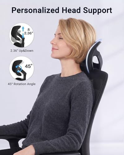 Big and Tall Office Chair, High Back Mesh Chair with Adaptive Gravity Balance Recline, Adjustable Headrest & Lumbar Support, Comfortable Home Office Chair, X-Frame Structure