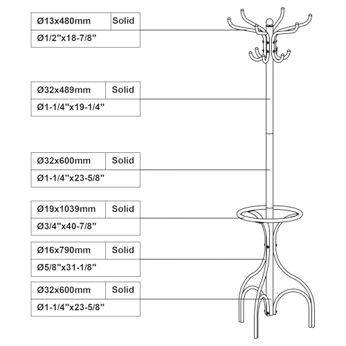 Coaster Home Furnishings - Kiefer - Metal - 12-Hook Freestanding Coat Rack with Umbrella Holder and Curved Base - Entryway, Hallway - 70-Inch - Black - 900821