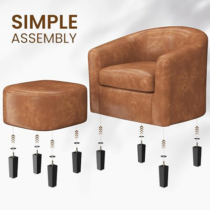 Yaheetech Accent Chairs with Ottoman Set of 2, Faux Leather, Brown | Water-resistant Faux Leather Chairs with High-density Foam and Solid Wood Legs for Living Room, Waiting Room, Small Space - color: Brown(faux Leather), style: with Ottoman