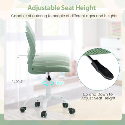 POWERSTONE Small Home Office Desk Chair, Swivel Rolling Study Computer Chair, Adjustable Height Task Chair with Armless Mid Back, Upholstered Mesh Seat, Light Green - color: Light Green