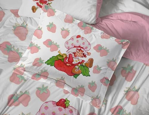 Jay Franco Strawberry Shortcake Twin Comforter Set for Girls, 5 Piece Pink | Bed in a Bag, Sheets Sham Pillowcase, Super Soft All Season Microfiber, Machine Washable Kids Bedding, Officially Licensed