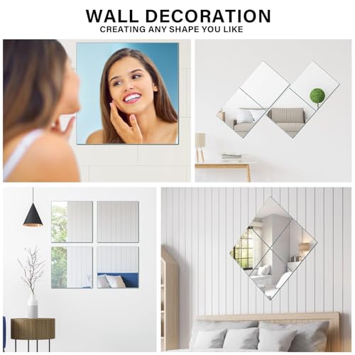 Home Gym Mirror, 12Pcs 10"x 12" Wall Mirror Tiles, Frameless HD Glass Full Length Wall Mirrors for Wall Decor, Bedroom, Living Room, Over The Door, Self Adhesive - size: 12Pcs- 12" × 10"