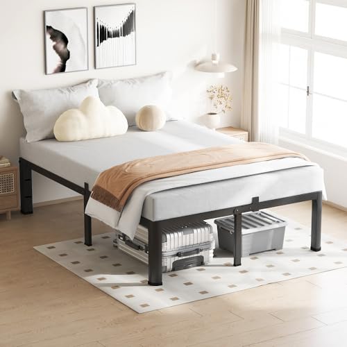 VIPSHOW 14 Inch Full Bed Frame with Round Corners No Box Spring Needed | 3500lbs Heavy Duty, Under bed storage, 4 mattress stoppers, Headboard holes, Noise-free, Easy assembly & rubber covers - size: Full, style: 14 Inch